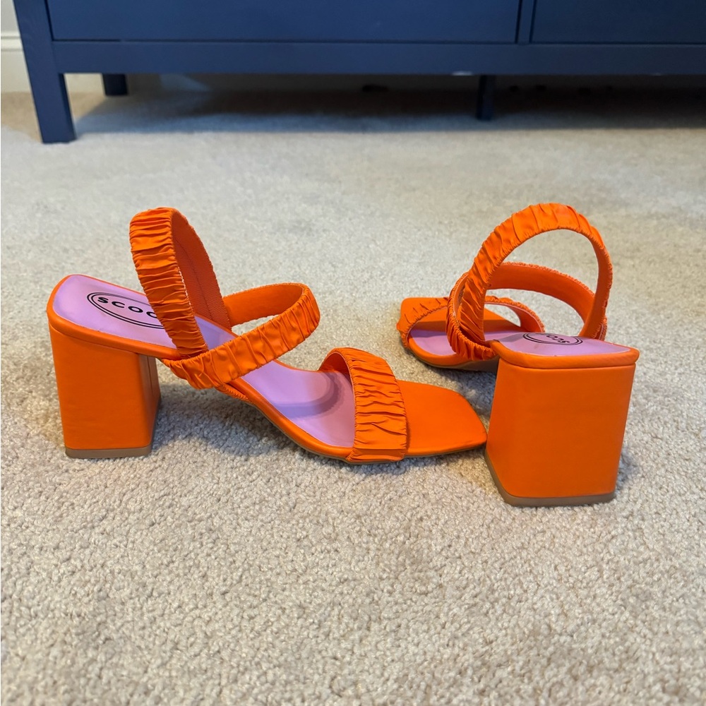 Orange square heel sandals